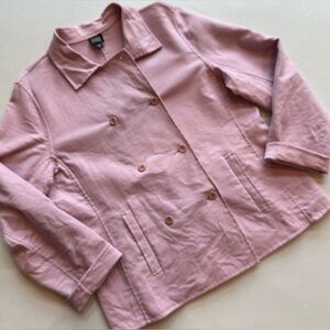 Eileen Fisher Women’s L Double Breasted Jacket Pink Stretch Pockets Military